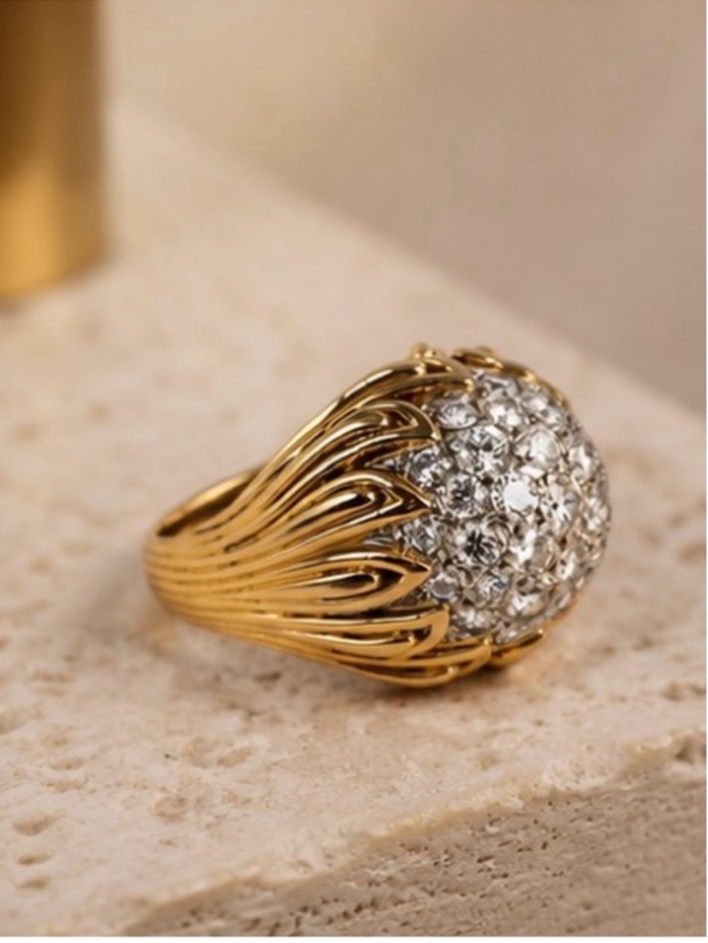 Anthropologie Gold-Tone Dome Ring with Clear Crystals